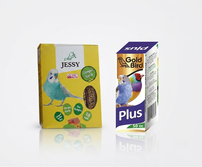 Jessy Muhabbet Kuşu Yemi Ballı Kraker 10 lu & Gold Bird Plus Multivitamin  (50 cc) Bakım Seti